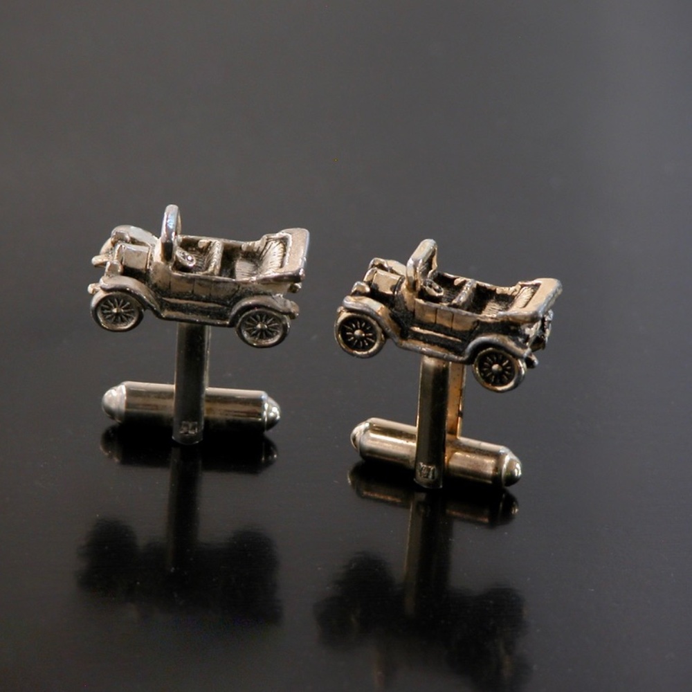 Vtg Antique Car Gold Tone Cufflinks